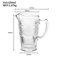 Pichet élégant vintage en verre sodocalcique gaufré, carafe à eau et jus, 1250 ml (42 oz), pour usage domestique, prix promotionnel