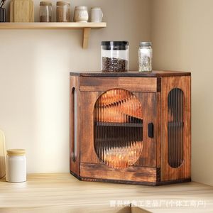 Boîte à pain en bois massif Jingxin 31x33,5 cm, armoire de rangement d'angle avec porte en verre pour comptoir de cuisine, anti-poussière et anti-humidité - Product Image 1
