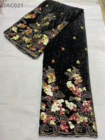 Tissu en dentelle de velours brodé africain, couleur tan nigériane, dentelle brodée pour la confection de robes avec des paillettes, 100% polyester, maille élastique