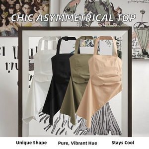 Top sans manches pour femme, décontracté, tendance, en tissu respirant, plissé asymétrique, uni, 4 coloris - Product Image 2