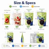 Sacs d'emballage en plastique de qualité alimentaire imprimés avec logo personnalisé, pour fruits lyophilisés (fraises), avec fenêtre