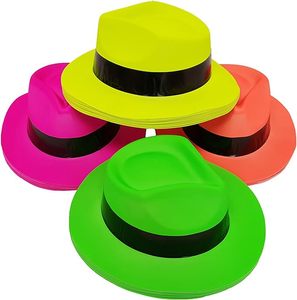 2025 venta al por mayor novedad sombreros neón colores plástico fiesta sombreros gángster <span class=keywords><strong>mafia</strong></span> estilo Fedora para cumpleaños conciertos fiesta - Product Image 1