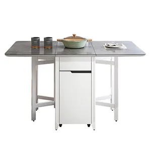 现代设计餐厅家具高光泽涂料烧结石桌面实木可折叠餐桌
