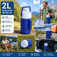 Boîte réfrigérée de 2 L, rétention du froid pendant 48 heures, étanche, refroidisseur de boissons portable avec poignée pour le camping en plein air, la randonnée et les voyages