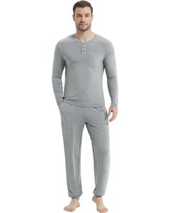 Ensemble <span class=keywords><strong>de</strong></span> pyjamas en coton pour hommes, vêtements <span class=keywords><strong>de</strong></span> nuit Henley à manches longues, pantalon <span class=keywords><strong>de</strong></span> jogging doux, pyjamas Cool Pj Set Bamboo Loungewear Set - Product Image 3