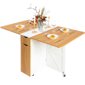 <strong>Folding</strong> Dining <strong>Table</strong> with 6 Wheels 2-Layer Storage Shelf and Drop <strong>Leaf</strong> Space Saving Dining <strong>Table</strong> for Kitchen/Living Room - Product Image 1