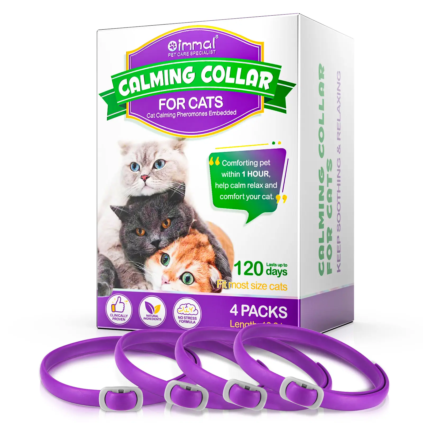 OEM 4 Pack Cat Collars Natural Long Lasting Waterproof Pheromone Cats Calming Collar for Adjustable Breakaway Anxiety and Stress