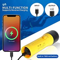 Linterna de Buceo Recargable LED Amarilla de 1800 Lúmenes y 5500K, Resistente al Agua IP68, 200-300M, para Buceo y Caza Submarina