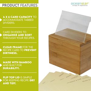 Caja de recetas de bambú DB Oceanstar con divisor para almacenamiento de cocina - Product Image 3
