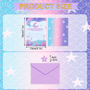 Huancai sirène fête Invitations 12 pièces cartes de voeux avec enveloppes sceau autocollants violet pour enfants fête d'<span class=keywords><strong>anniversaire</strong></span> fournitures - Product Image 4