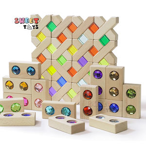 Ensemble sensoriel Montessori, blocs empilables en <span class=keywords><strong>bois</strong></span> pour bébé, jouet château avec <span class=keywords><strong>cube</strong></span> transparent pour enfants - Product Image 3