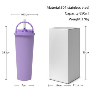 Stainless Steel Tumbler 500Ml Double <b>Lid</b> Portable Handle Travel Insulated <b>Cup</b> With <b>Straw</b> Large Capacity Vacuum Flask - Product Image 5