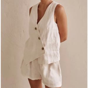 Conjunto Casual de Lino y Algodón para Mujer, Estilo Nuevo 2025, Dos Piezas con Top sin Mangas y Pantalones Cortos, Gran Venta OEM - Product Image 1