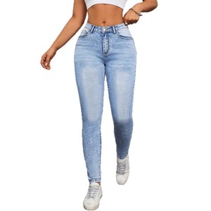 Jean slim pour femme, bleu clair, haute élasticité, taille mi-haute, style européen et américain, 0XL 1XL 2XL 3XL 4XL 5XL - Product Image 4