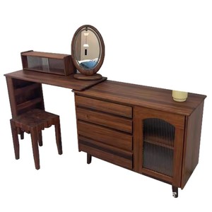 Black Walnut Solid Wood Dressing <b>Table</b> <b>Set</b> With Storage Modern Minimalist Bedroom Furniture - Product Image 4