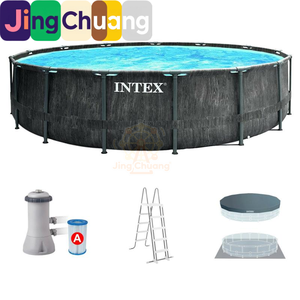JingChuang26742 <span class=keywords><strong>Piscine</strong></span> hors-sol ronde 499,99 cm avec structure en tube imitation bois, grande <span class=keywords><strong>piscine</strong></span> autoportante pour villa privée - Product Image 2