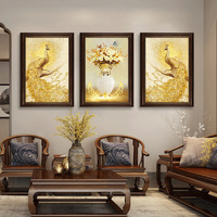 Peinture murale texturée de style chinois moderne avec finition mate, motif paon, pour décoration murale de luxe dans le salon