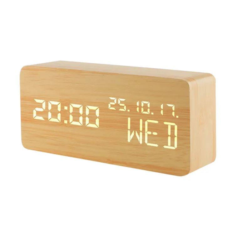 EMAF Dropshipping Creative Sound Control Calendar Luminous Eco-friendly Digital Wooden Snooze Alarm Clock