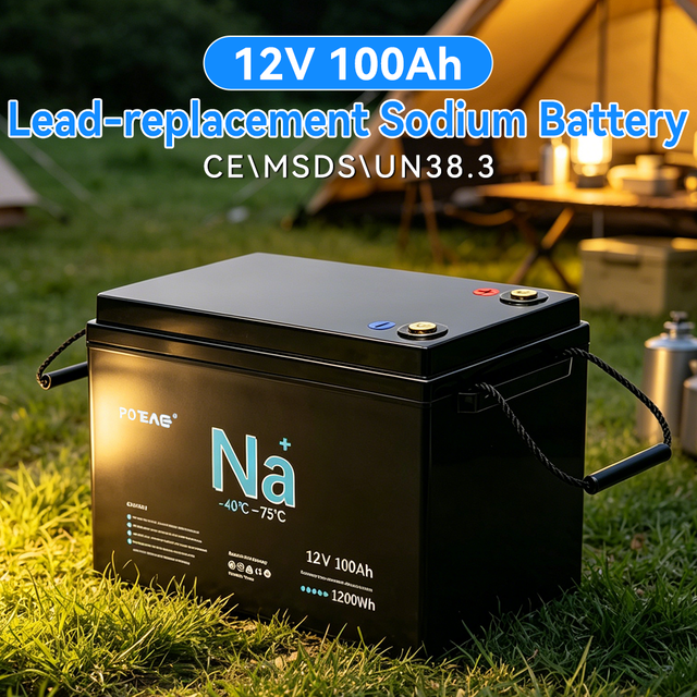 POEAE OEM/ODM Sodium Ion Battery 12V 100Ah 8000 Cycles Lead Replaced Sodium IP67 Waterproof -40~75C Solar Energy Storage