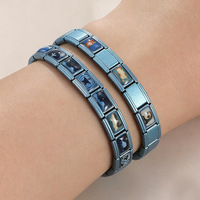 Accessoires de bracelet DIY tendance en acier inoxydable italien bleu avec motif de chat de dessin animé et paysage ciel étoilé, crochet de couture