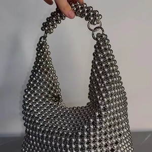Sac Tendance 2026 Hot Selling Retro <b>Silver</b> Beaded Woven <b>Clutch</b> Bag Evening Bags Bolsas Para Mujer - Product Image 4