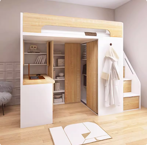 Letti <span class=keywords><strong>a</strong></span> Castello Moderni in Legno per Ragazzi, Arredamento per Camerette con Armadio e Scrivania Integrati - Product Image 2