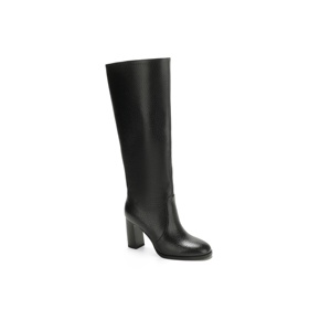 Bottes hautes en <span class=keywords><strong>cuir</strong></span> grainé pour femmes, bottes à <span class=keywords><strong>talon</strong></span> bloc épais et bout rond, chaussures d'hiver chaudes pour la vente en gros et au détail - Product Image 1
