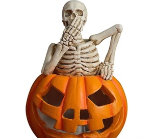 Piccolo Scheletro Decorativo Luminoso a Forma di Zucca per Halloween e Natale, Decorazione Casa per il Giorno della Morte, Decoro Messicano in Plastica - Product Image 1