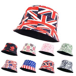 Venta al por mayor RTS entrega rápida verano algodón pescador escalada bandera estampado doble cara desgaste cubo sombrero gorra de playa para Mujeres Hombres - Product Image 1