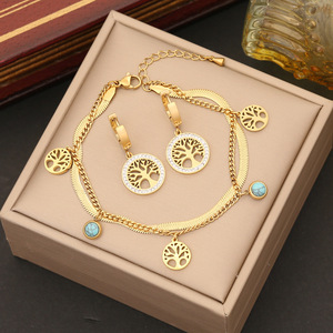 Sẵn Sàng Để Tàu New Arrival Thép Không Gỉ Làm xỉn Miễn Phí Không Thấm Nước 18K Mạ Vàng Hai Lớp Cây của Cuộc Sống Đồ Trang Sức Bộ Phụ Nữ - Product Image 2