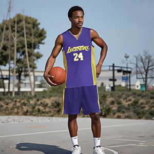 在庫あり男子バスケットボールジャージーセットロサンゼルススタイルナンバー24ノースリーブスポーツユニフォーム出荷準備完了 - Product Image 1