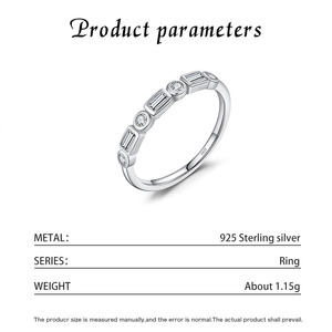 Anillo fino apilable de plata de ley S925 con incrustaciones de circonita redonda y rectangular, joyería elegante para mujer, para uso diario y como regalo. - Product Image 5