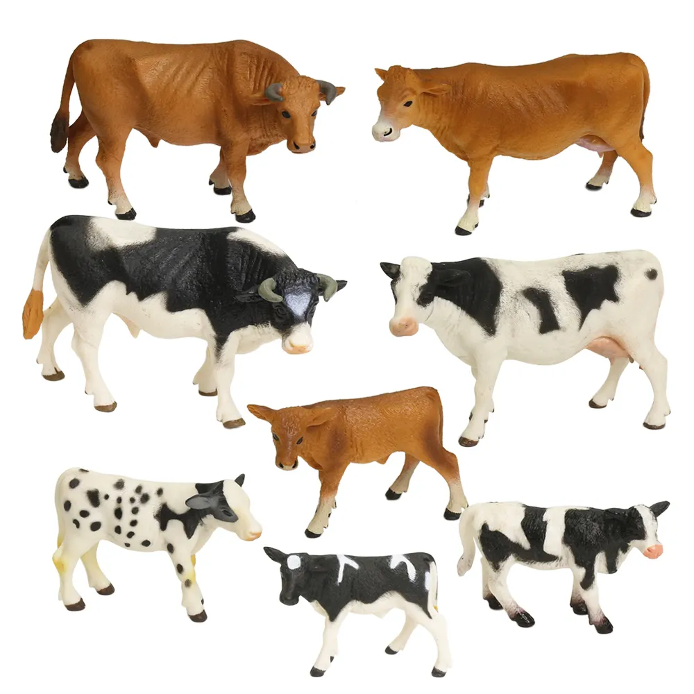 Bulk high simulation solid farm animal series 3d plastic model cow and cattle