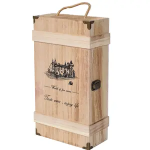 Emballage cadeau personnalisé boîte en bois pour deux bouteilles de vin boîte cadeau