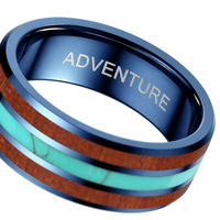 Bague en tungstène plaqué bleu sur mesure avec incrustation de pierre turquoise et bois de Koa, bijoux de mariage et de promesse pour homme, vente en gros