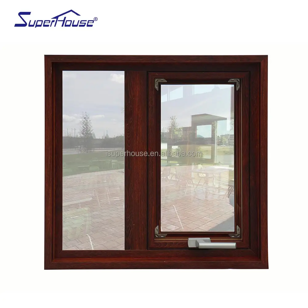 Red Wooden Aluminium Glass High attitude LOW E Aluminum Stainless Steel Awning Window