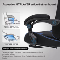 Chaise de jeu ergonomique moderne en tissu à dossier haut, inclinable, avec accoudoirs 2D, repose-pieds et hauteur réglable à 3 niveaux (vérin à gaz)