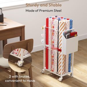 Gift Wrapping Station Metal Premium Steel Lockable Wheels Large Capacity <strong>Storage</strong> Organizer for Gift Wrapping Paper <strong>Drawings</strong> - Product Image 6