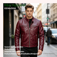 Blouson Bomber Motard Homme Col Montant en Cuir PU Coupe Slim Personnalisé Manches Longues Style Course