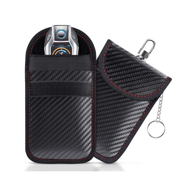 Faraday Bag for Key Fob Protector, Car RFID Signal Blocking Key Fob Protector, Shielding Carbon Fiber Material Anti-Theft Pouch