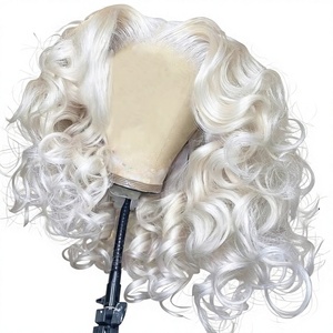 Pelucas Frontales Rubias Blancas Platino de Alta Calidad para Mujer, Cabello Humano Europeo <span class=keywords><strong>Corto</strong></span> Ondulado con Cutícula Alineada, Transparente HD Pequeño - Product Image 1