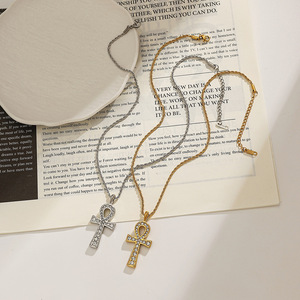 Collar de cruz de acero inoxidable chapado en oro de 18 quilates, colgante religioso, joyería de estilo europeo para mujer - Product Image 3