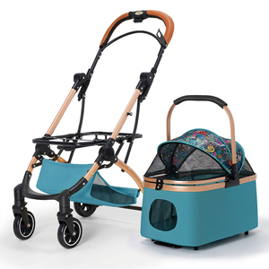 Carrito Plegable para Mascotas Color Azul Pavo Real con 4 Ruedas, Malla Transpirable, Gran Capacidad, para Animales Pequeños, Uso en Todas las Estaciones - Product Image 1