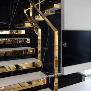 Us-úc tiêu chuẩn tùy chỉnh đá granit đá cẩm thạch cầu thang kính lan can thép không gỉ lan can trong nhà thẳng cầu thang với LED - Product Image 3