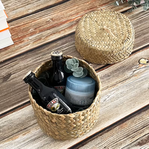 Haute qualité en gros jonc de mer vietnamien boîte de rangement ronde bambou matériel prix raisonnable pour boîtes à mouchoirs - Product Image 3