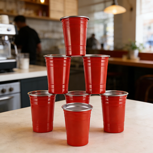 Lot de verres à boire en métal contemporains de 12 oz et 16 oz, écologiques, compatibles lave-vaisselle, empilables, à paroi simple, en acier inoxydable - Product Image 1