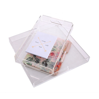 Plateau de service en acrylique transparent anti-déversement rectangulaire avec poignée pour servir des boissons au thé