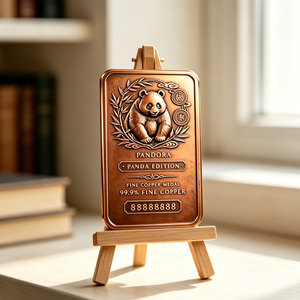 Medalla Rectangular de Cobre Fino 99.9% Edición Panda de 1 Kg, Troquelada, Coleccionable, Temática Animal - Product Image 3