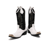 Bottes mi-mollet pour homme NA1003 Automne Hiver en cuir brodé à talons épais, style cowboy, à enfiler, bout carré, type Chelsea