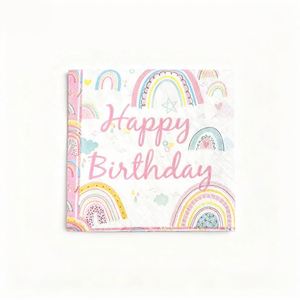 Serviettes en papier Boho multicolores à motifs floraux, 2 plis, 16 pièces, serviettes d'anniversaire arc-en-ciel - Product Image 3